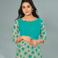 Laxmipati Viscose Turquoise Blue Straight Cut Kurti With Mask