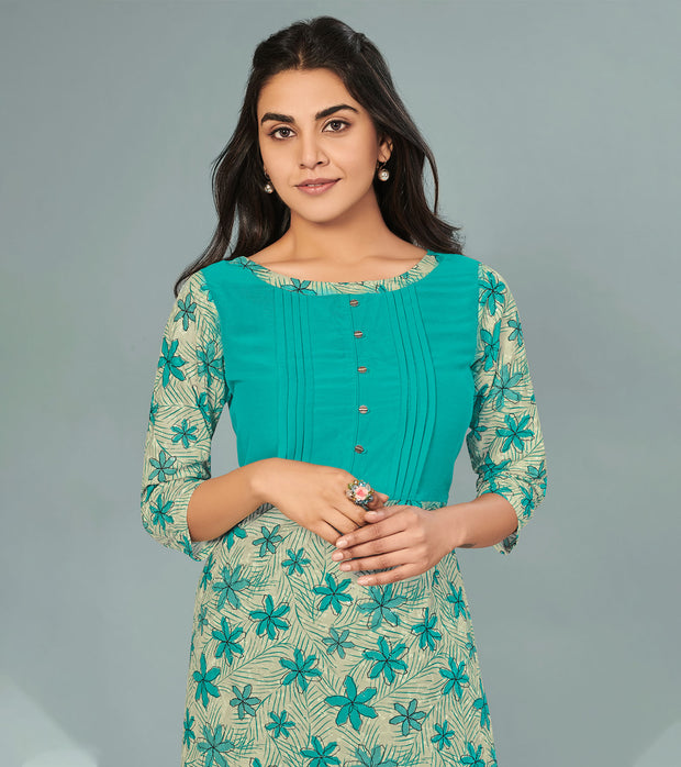 Laxmipati Viscose Turquoise Blue Straight Cut Kurti With Mask