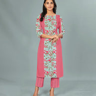 Laxmipati Viscose Carmine Pink Straight Cut Kurti With Mask