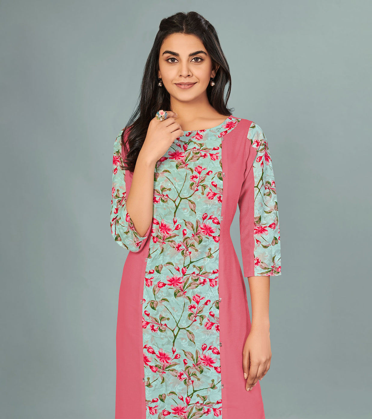 Laxmipati Viscose Carmine Pink Straight Cut Kurti With Mask