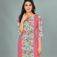 Laxmipati Viscose Carmine Pink Straight Cut Kurti With Mask