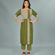 Laxmipati Viscose Mehandi Green Straight Cut Kurti With Mask