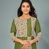 Laxmipati Viscose Mehandi Green Straight Cut Kurti With Mask