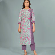 Laxmipati Viscose Preety Purple Straight Cut Kurti With Mask
