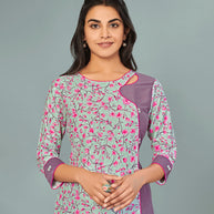 Laxmipati Viscose Preety Purple Straight Cut Kurti With Mask