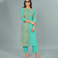 Laxmipati Viscose Sea Green Straight Cut Kurti With Mask