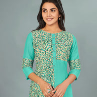 Laxmipati Viscose Sea Green Straight Cut Kurti With Mask