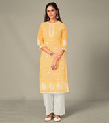 Laxmipati Georgate Emerti Yellow Straight Cut Kurti With Palazzo & Mask