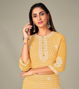 Laxmipati Georgate Emerti Yellow Straight Cut Kurti With Palazzo & Mask