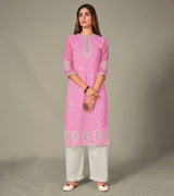 Laxmipati Georgate Pretty Pink Straight Cut Kurti With Palazzo & Mask