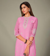 Laxmipati Georgate Pretty Pink Straight Cut Kurti With Palazzo & Mask