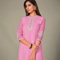 Laxmipati Georgate Pretty Pink Straight Cut Kurti With Palazzo & Mask