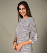 Laxmipati Georgate Mishoy Grey Straight Cut Kurti With Palazzo & Mask