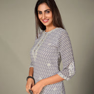 Laxmipati Georgate Mishoy Grey Straight Cut Kurti With Palazzo & Mask
