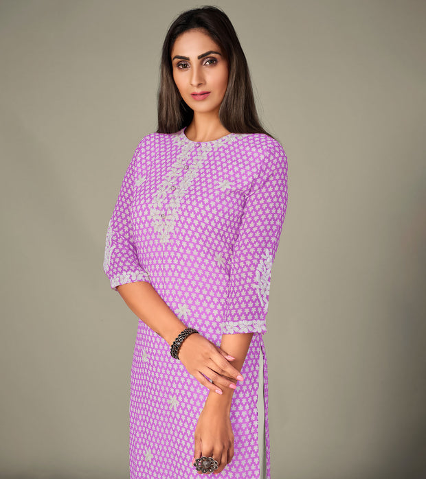 Laxmipati Georgate Mistaken Mauve Straight Cut Kurti With Palazzo & Mask