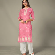Laxmipati Georgate Marvellous Magenta Straight Cut Kurti With Palazzo & Mask