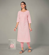 Laxmipati Spun Satin Pure Pink Straight Cut Kurti With Mask