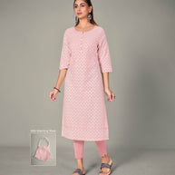 Laxmipati Spun Satin Pure Pink Straight Cut Kurti With Mask