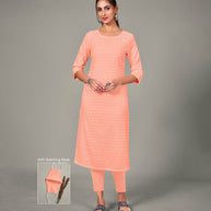 Laxmipati Spun Satin  Peach Punch Straight Cut Kurti With Mask