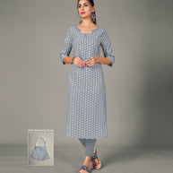 Laxmipati Spun Satin  Gini Grey Straight Cut Kurti With Mask