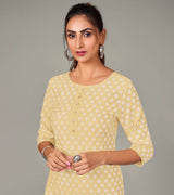 Laxmipati Spun Satin  Young Yellow Straight Cut Kurti With Mask