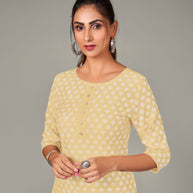 Laxmipati Spun Satin  Young Yellow Straight Cut Kurti With Mask