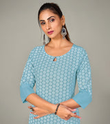 Laxmipati Spun Satin Sky Blue Straight Cut Kurti With Mask