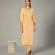Laxmipati Spun Satin  Orchid Yellow Straight Cut Kurti With Mask
