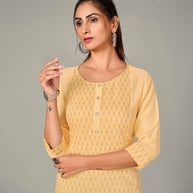 Laxmipati Spun Satin  Orchid Yellow Straight Cut Kurti With Mask