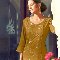 Laxmipati Rayon Slub Dijon Mustard Straight Cut Kurti With  Mask