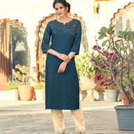 Laxmipati Rayon Slub Collcadet Grey Straight Cut Kurti With  Mask
