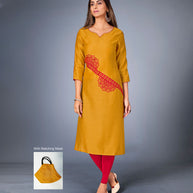 Laxmipati Sunny Satin Musturd Straight Cut Kurti With Mask