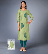 Laxmipati Sunny Satin Pista Green Straight Cut Kurti With Mask