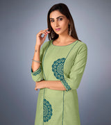 Laxmipati Sunny Satin Pista Green Straight Cut Kurti With Mask