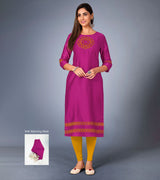 Laxmipati Sunny Satin Bright Violet Straight Cut Kurti With Mask