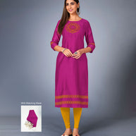 Laxmipati Sunny Satin Bright Violet Straight Cut Kurti With Mask