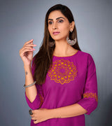 Laxmipati Sunny Satin Bright Violet Straight Cut Kurti With Mask