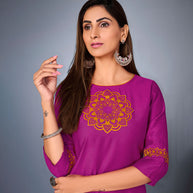 Laxmipati Sunny Satin Bright Violet Straight Cut Kurti With Mask