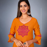 Laxmipati Sunny Satin Flag Orange Straight Cut Kurti With Mask