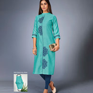 Laxmipati Sunny Satin Sky Blue Straight Cut Kurti With Mask