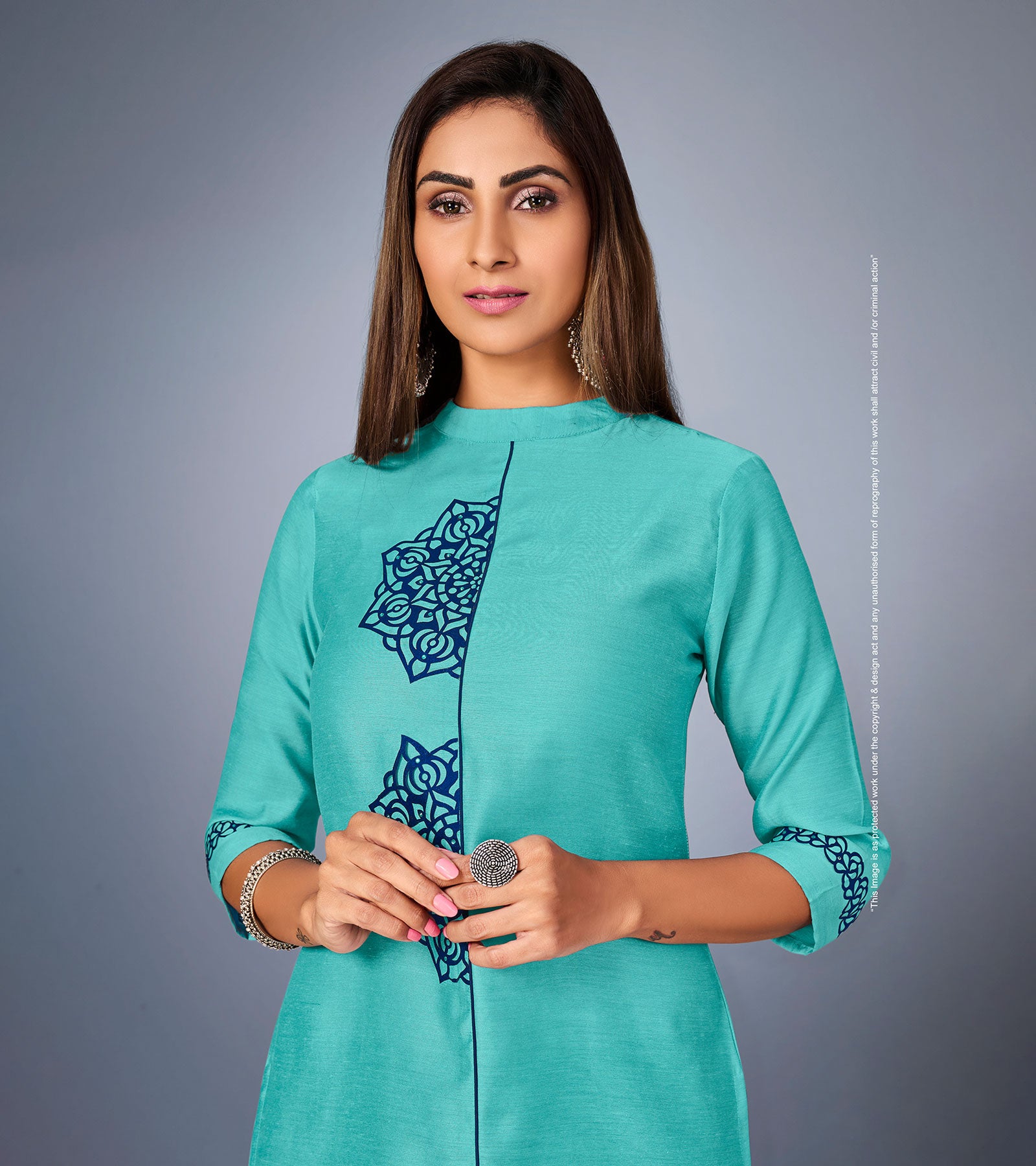 Laxmipati Sunny Satin Sky Blue Straight Cut Kurti With Mask