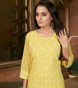 Laxmipati Daffodil Yellow Straight Cut Kurti With Embroidery Lace Palazzo