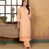 Laxmipati Cantaloupe Peach Straight Cut Kurti With Embroidery Lace Palazzo