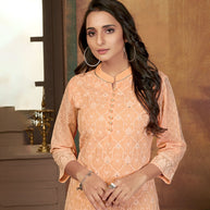 Laxmipati Cantaloupe Peach Straight Cut Kurti With Embroidery Lace Palazzo