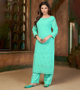 Laxmipati  Paled Turquoise Blue Straight Cut Kurti With Embroidery Lace Palazzo