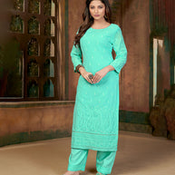 Laxmipati  Paled Turquoise Blue Straight Cut Kurti With Embroidery Lace Palazzo