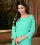 Laxmipati  Paled Turquoise Blue Straight Cut Kurti With Embroidery Lace Palazzo