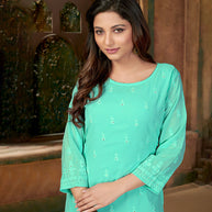 Laxmipati  Paled Turquoise Blue Straight Cut Kurti With Embroidery Lace Palazzo