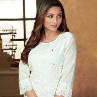 Laxmipati Vanilla White Straight Cut Kurti With Embroidery Lace Palazzo