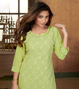 Laxmipati Lime Green Straight Cut Kurti With Embroidery Lace Palazzo